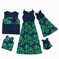 Mosaic Leaf Print Tank Top and Dress Family Matching Set Dark Green