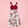 Floral Print Flutter-sleeve Matching Red Midi Sling Dresses Red
