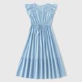 100% Cotton Solid Color Matching Blue Midi Dresses Light Blue
