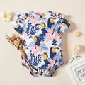 Baby Girl Short-sleeve Floral & Bird & Polka dots Print Romper White