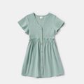 100% Cotton Short Sleeve Solid Color Dresses for Mommy and Me Turquoise