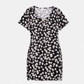 Little Daisy Print Skinny Mini Dresses for Mommy and Me Black