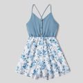 Floral Print Matching Blue Sling Shorts Rompers Blue