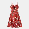 Floral Print Sleeveless Matching Red Midi Sling Dresses Red