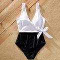 Solid Black and White Splice Series Family Matching Swimsuits(One-piece Side Tie Tank Swimsuits for Mom and Girl ; Swim Trunks for Dad and Boy) White
