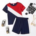 Trendy Kid Boy Colorblock Shorts Casual Sets Royal Blue