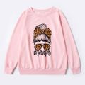 Letter Leopard Print Sweatshirts for Mommy and Me Pink
