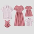 Family Matching Front Button Sets(Short Sleeve Dresses for Mom and Girl ; Short Sleeve Shirts for Dad and Boy) Pink