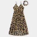 Leopard Print Matching Midi Sling Plus Size Dresses Khaki