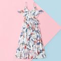 Floral Print Sleeveless Matching Midi Sling Dresses Light Pink