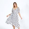 Mesh Sleeve Polka Dot Matching Midi Dresses Black/White