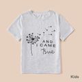 Dandelion Print White Short Sleeve T-shirts for Mom and Me Light Grey