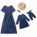 Solid Casual Matching Midi Dresses Royal Blue