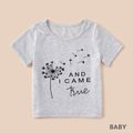 Dandelion Print White Short Sleeve T-shirts for Mom and Me Light Grey