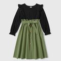 Color Block Splice  Matching Black Green Midi Dresses Color block
