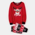 Family Matching Christmas Deer and Snowflake Print Red Long-sleeve Pajamas Sets (Flame Resistant) Red