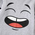 Toddler Boy Striped Face Emojis Print Long-sleeve T-shirt Light Grey