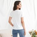 Solid Ruffle Decor Round Neck Short-sleeve T-shirt White