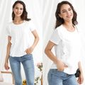 Solid Ruffle Decor Round Neck Short-sleeve T-shirt White