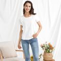 Solid Ruffle Decor Round Neck Short-sleeve T-shirt White image 3