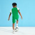 Rugby Print Color Block Tee and Shorts Athleisure Set for Toddlers/Kids White