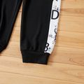 2-piece Kid Boy Letter Print Long-sleeve Top and Elasticized Pants Casual Set Black/White