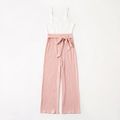 Cotton Ribbed White and Pink Splicing Sling Jumpsuit for Mom and Me Pink