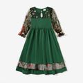 Floral Embroidered Long-sleeve Green Dress for Mommy and Me Dark Green