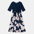 Floral and Stripe Print Splice Family Matching Blue Sets Royal Blue