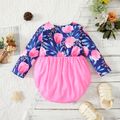 Baby Girl Plaid/Floral Print Button Front Long-sleeve Romper Pink