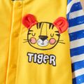 Baby Boy Cartoon Tiger and Letter Print Splicing Striped Long-sleeve Baseball Jacket Yellow