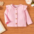 Baby Girl Solid Ruffle Long-sleeve Button Down Top Pink