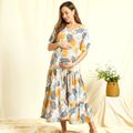 Maternity Vacation Floral Print Round collar Princess skirt Short-sleeve Dress Multi-color