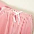 2-piece Toddler Girl One Shoulder Solid Strap Long-sleeve Top and Bowknot Elasticized Pants Velvet Set Pink