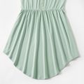 Solid Green Front Button Irregular Hem Tank Dresses for Mommy and Me Green