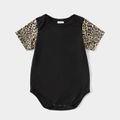 Leopard Raglan Sleeve Splice Black Mini Dresses for Mommy and Me Black