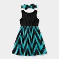 Chevron Stripe Print Blue and Black Splicing Sleeveless Tank Dress for Mom and Me Blue