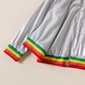 Kid Girl Striped Rainbow Zipper Metallic Silver Jacket Coat Silver