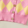 Fashionable Kid Girl Sweet Button Design Plaid Cardigan Sweater Pink