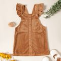 Toddler Girl Ruffled Button Design Solid Overall Dress Orange