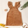 Toddler Girl Ruffled Button Design Solid Overall Dress Orange
