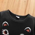 Toddler Girl Cat Print Polka dots Bowknot Design Stitching Long-sleeve Tulle Dress Black