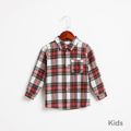 Red Plaid Family Matching Lapel Collar Long Sleeve Button Front Shirts Color block