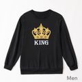 Crown Print Family Matching Black Long Sleeve Tops(King - Queen - Princess -Prince) Black