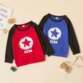 Toddler Boy Letter Star Print Colorblock Raglan Sleeve Pullover Sweatshirt Red