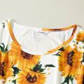 Sunflower Print White Short Sleeve Dresses with Waist Tie for Mommy and Me White