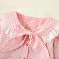 Toddler Girl Bowknot Lace Doll Collar Ruffle-sleeve Button Design Plaid Blouse Pink