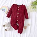 Baby Girl Solid Knit Long-sleeve Button Front Jumpsuit Burgundy