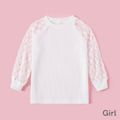 Solid White Lace Splicing Long Sleeve Tops for Mom and Me White