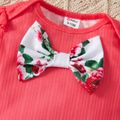 Baby Girl 2pcs Solid and Floral Print Long-sleeve Romper and Shorts Set Red